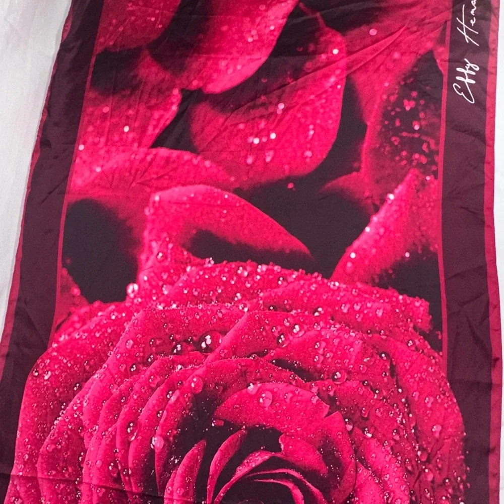 Effy Hemation Pink Dew Drop Rose Satin Scarf Floral Statement Wrap Romantic XL